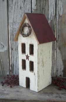 New Primitive Country Tan Saltbox House Lamp Light Windows Grapevine Berry 